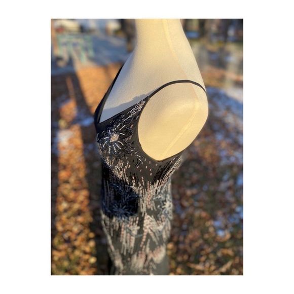 Vtg 90s Y2K Sue Wong Nocturne Gown 100% Silk Dress Beads Mermaid Glam Celestial - Picture 6 of 15